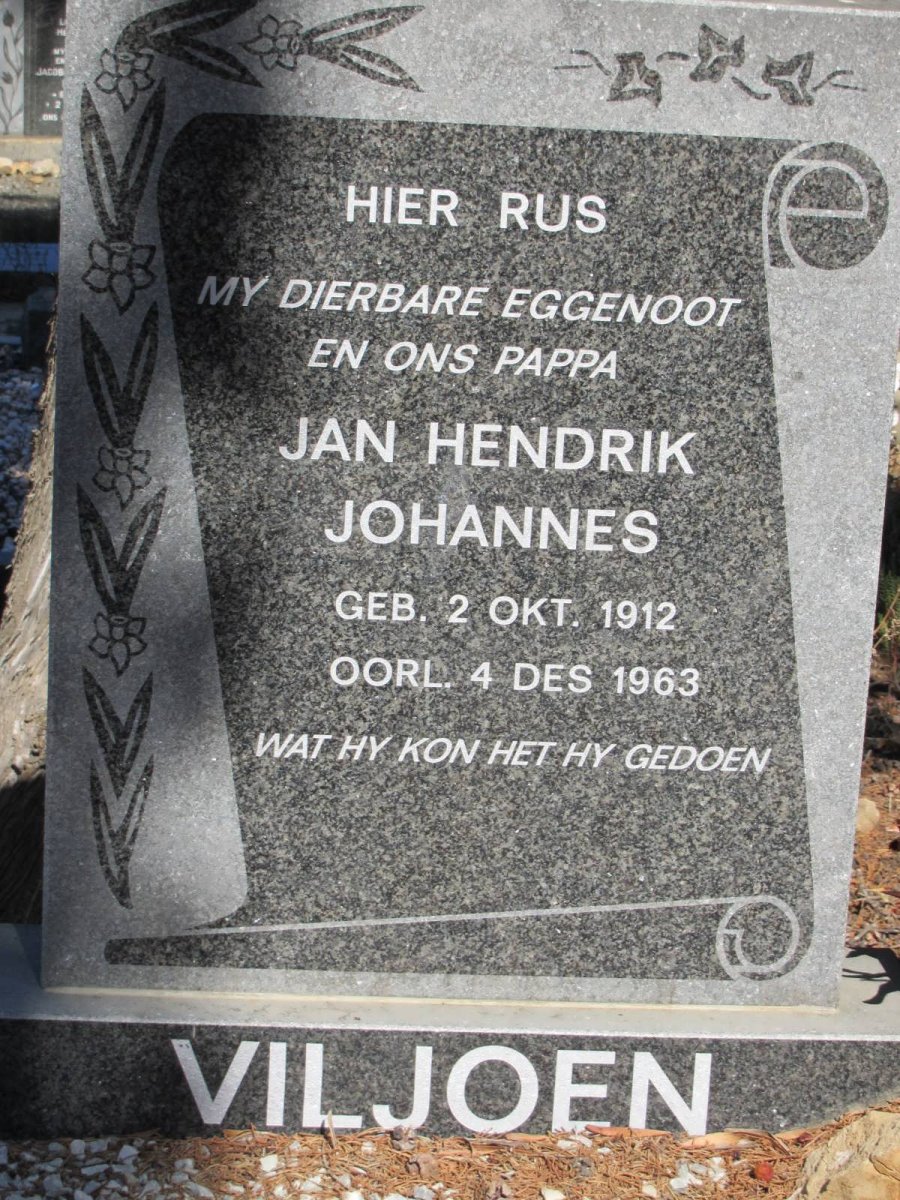 VILJOEN Jan Hendrik Johannes 1912-1963 &amp; Aletta Susanna du PREEZ 1919-2006