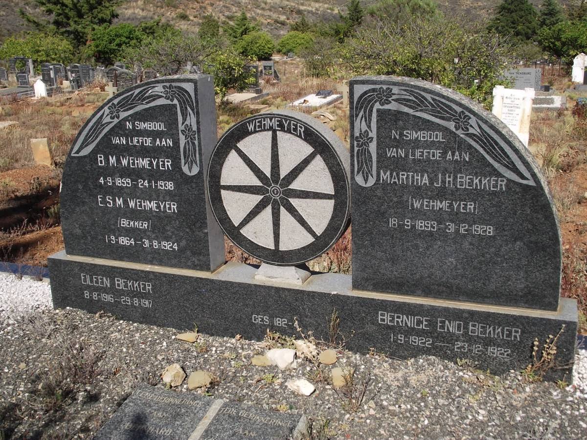 WEHMEYER B.M. 1859-1938 &amp; E.S.M. BEKKER 1864-1924 :: BEKKER Martha J.H. nee WEHMEYER 1899-1928