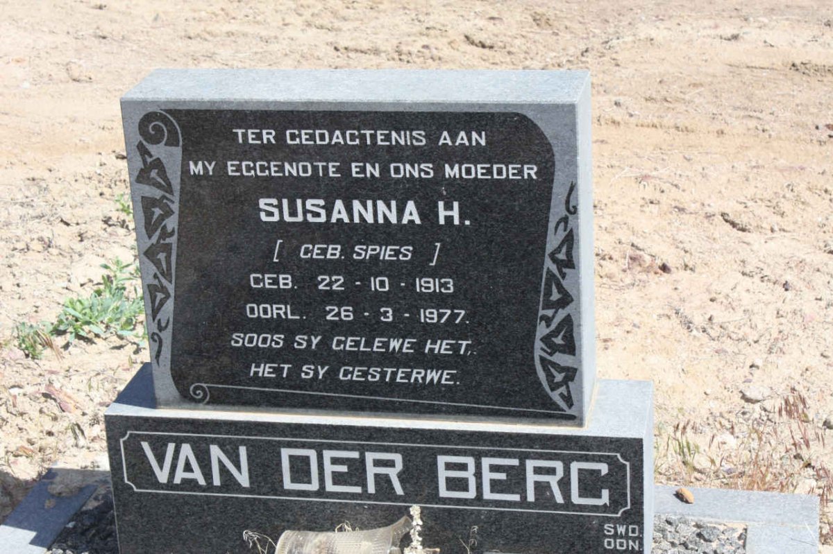 BERG Susanna H, van den nee SPIES 1913-1977