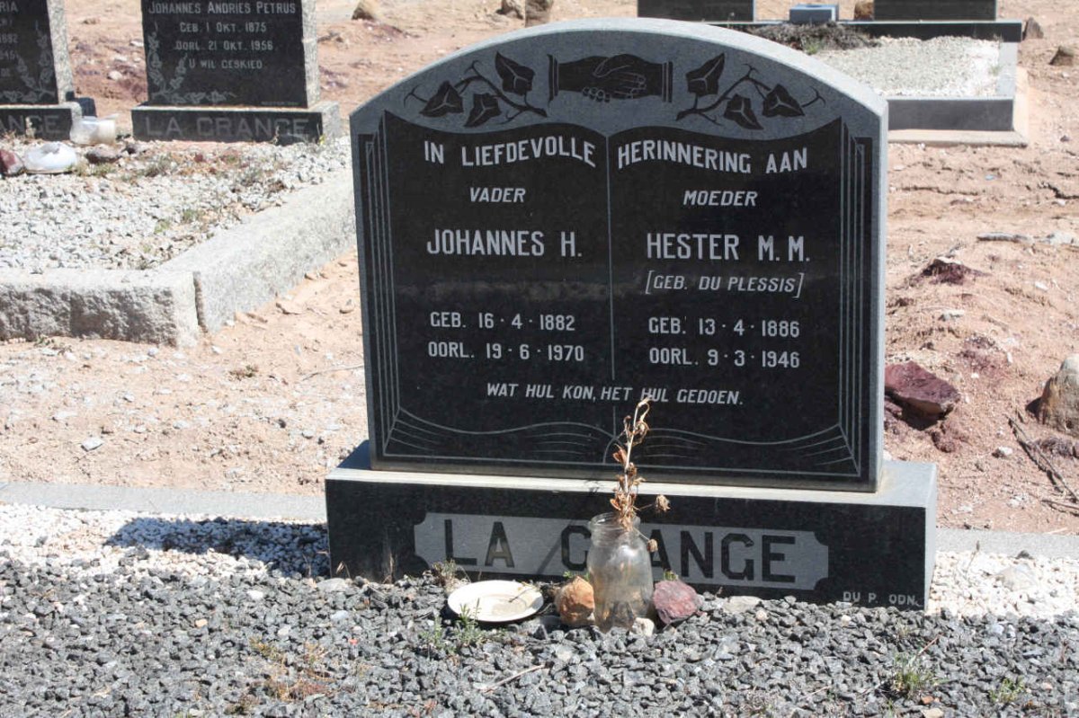 GRANGE Johannes H., la 1882-1970 &amp; Hester M.M. DU PLESSIS 1886-1946