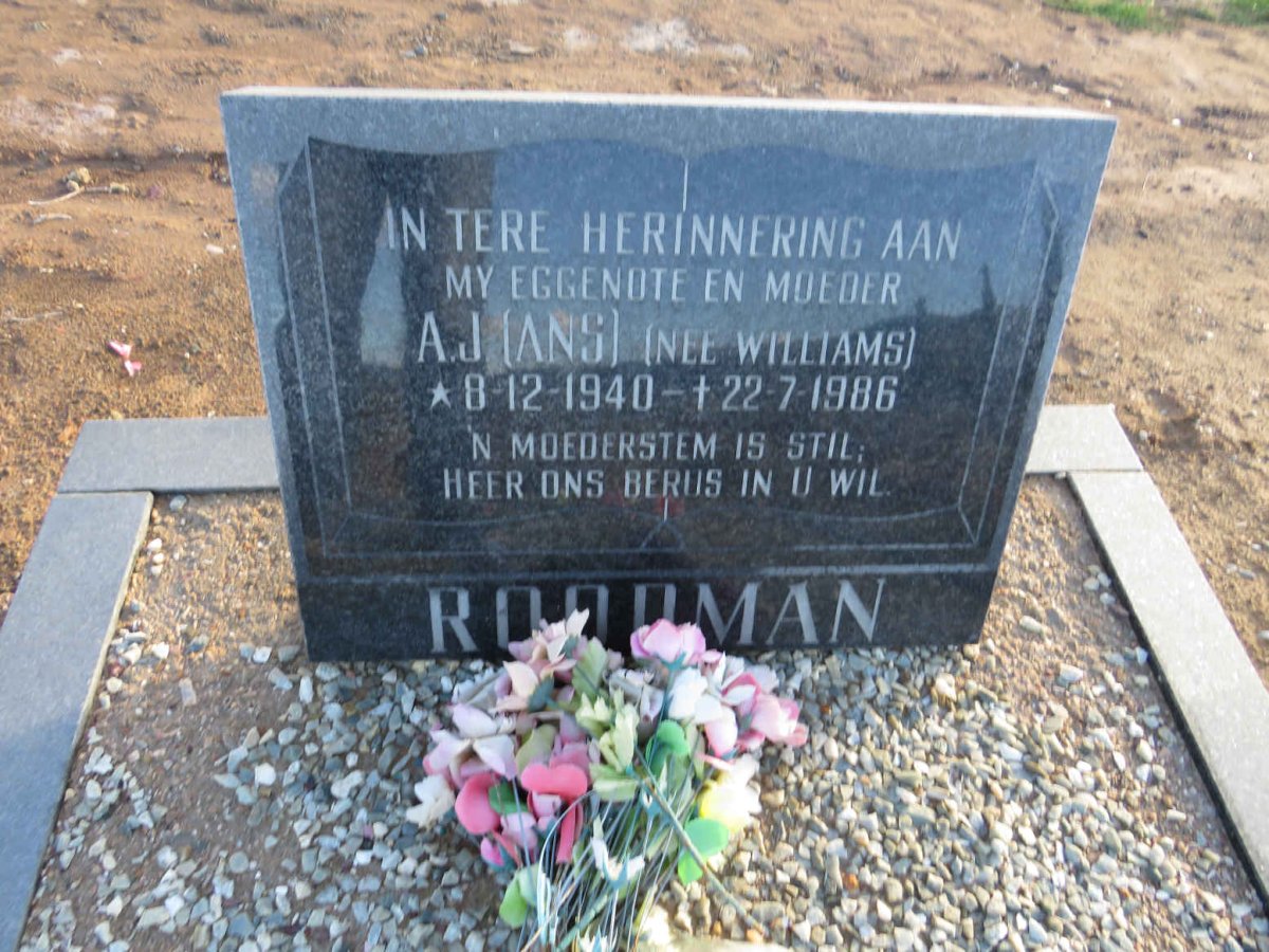 ROODMAN A.J. nee WILLIAMS 1940-1986