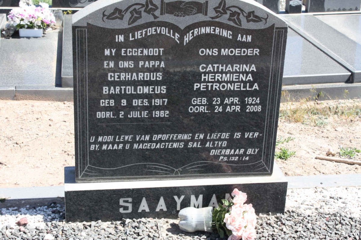 SAAYMAN Gerhardus Bartolomeus 1917-1962 &amp; Catharina Hermiena Petronella 1924-2008