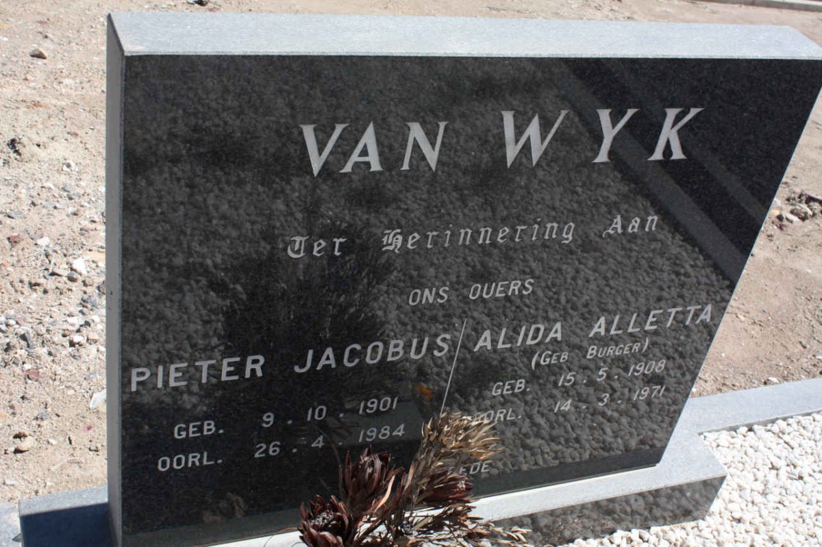 WYK Pieter Jacobus, van 1901-1984 &amp; Alida Alletta BURGER 1908-1971
