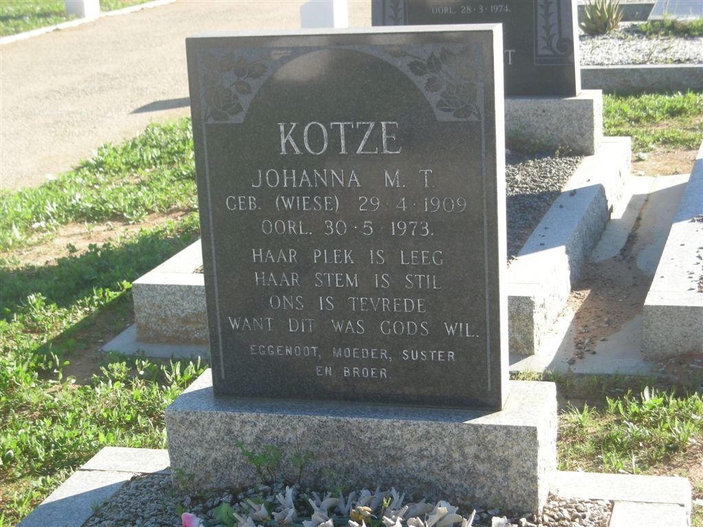 KOTZE Joanna M.T. nee WIESE 1909-1973