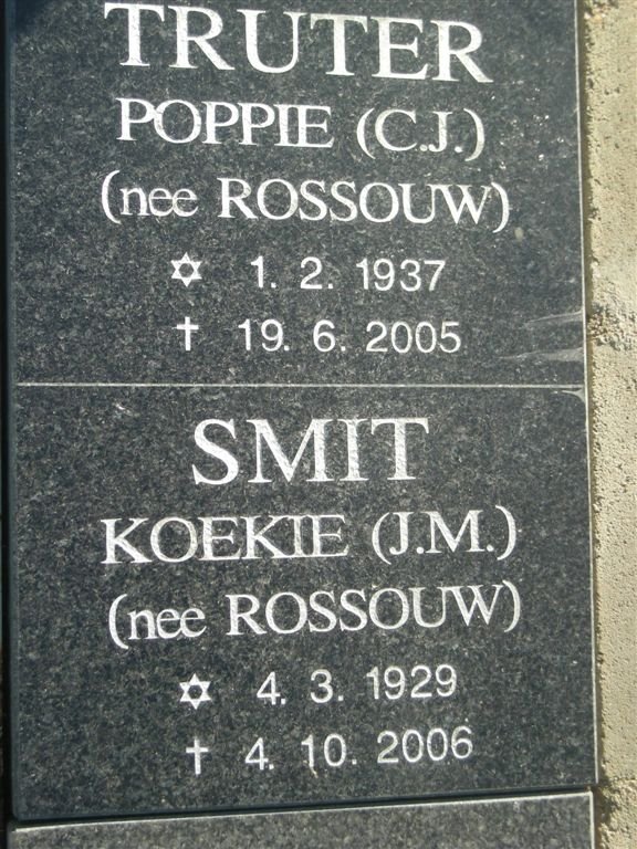 TRUTER C.J. nee ROSSOUW 1937-2005 :: SMIT J.M. nee ROSSOUW 1929-2006