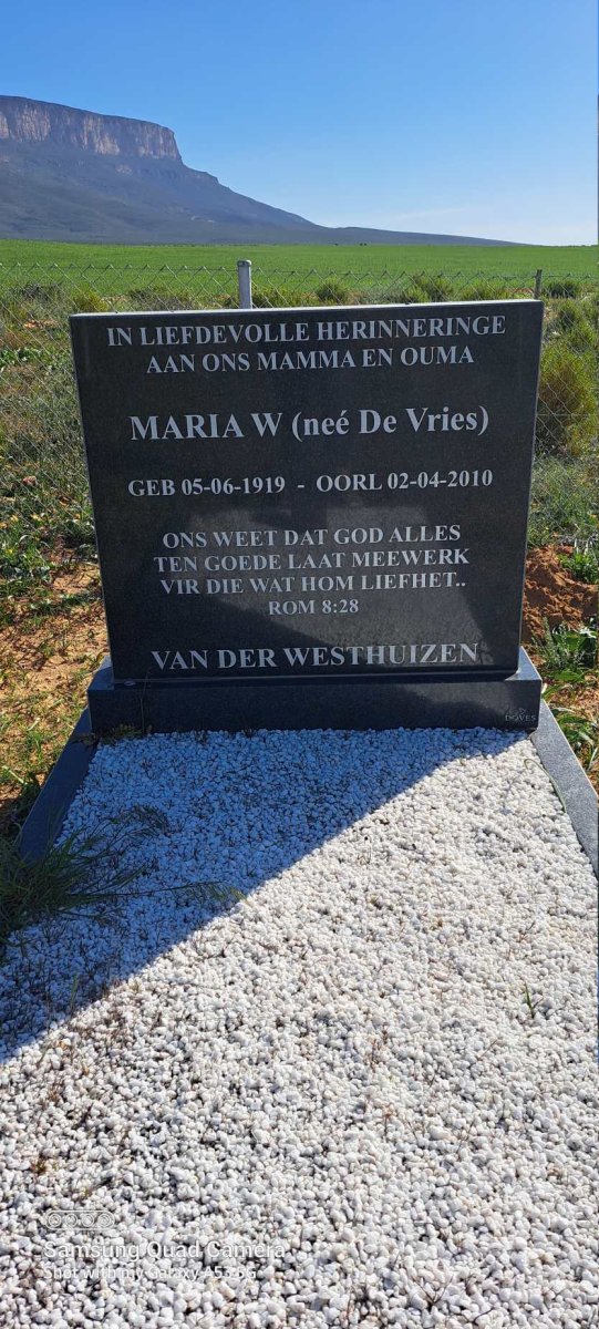 WESTHUIZEN Maria W., van der nee DE VRIES 1919-2010
