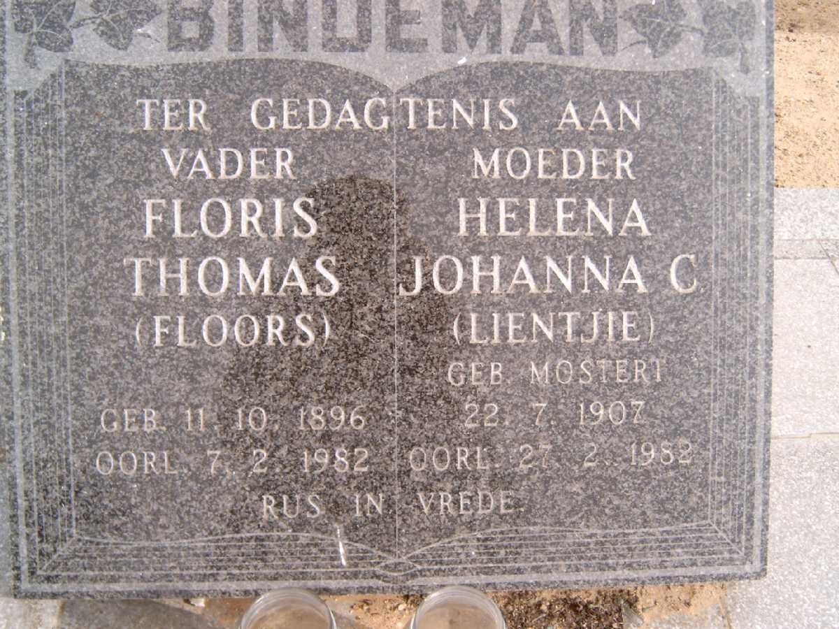 BINDEMAN Floris Thomas 1896-1982 &amp; Helena Johanna C. MOSTERT 1907-1982