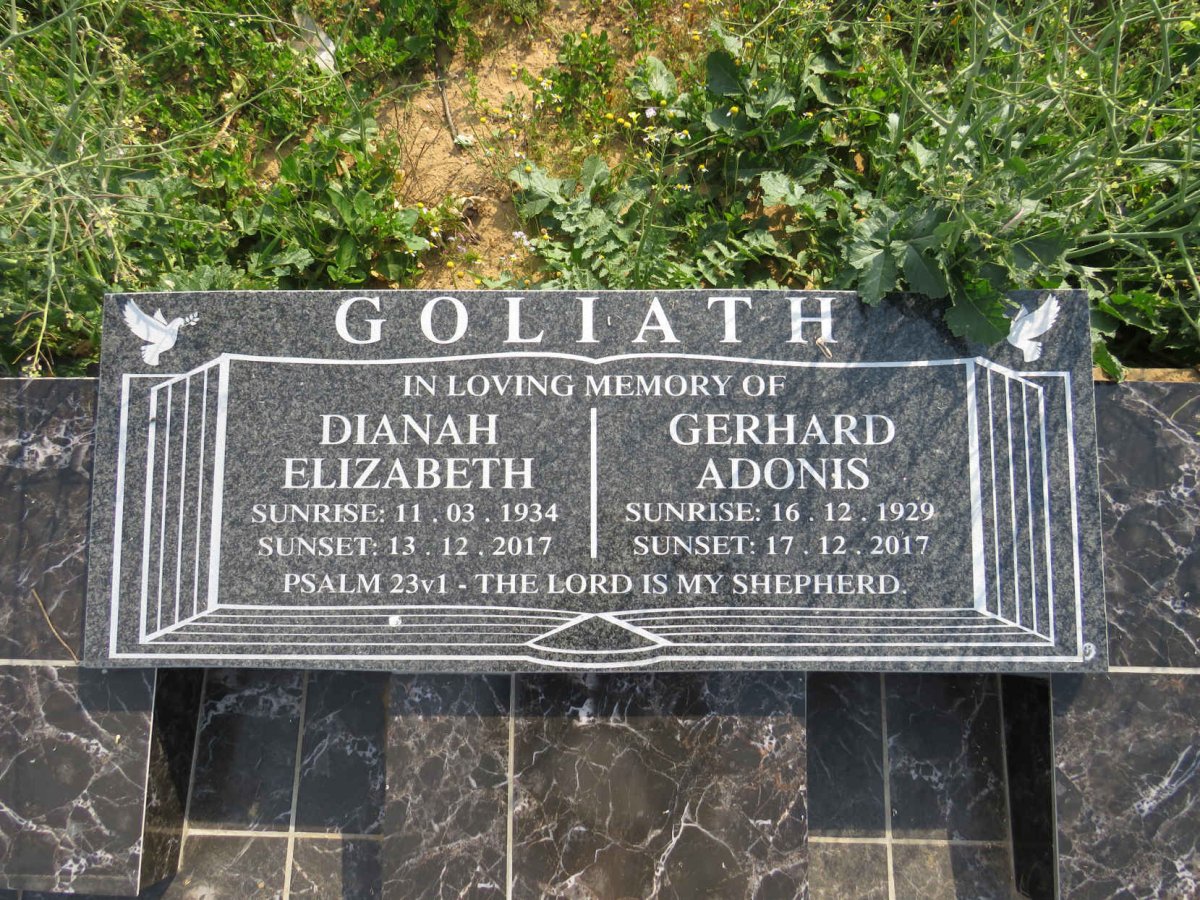 GOLIATH Gerhard Adonis 1929-2017 &amp; Dinah Elizabeth 1934-2017