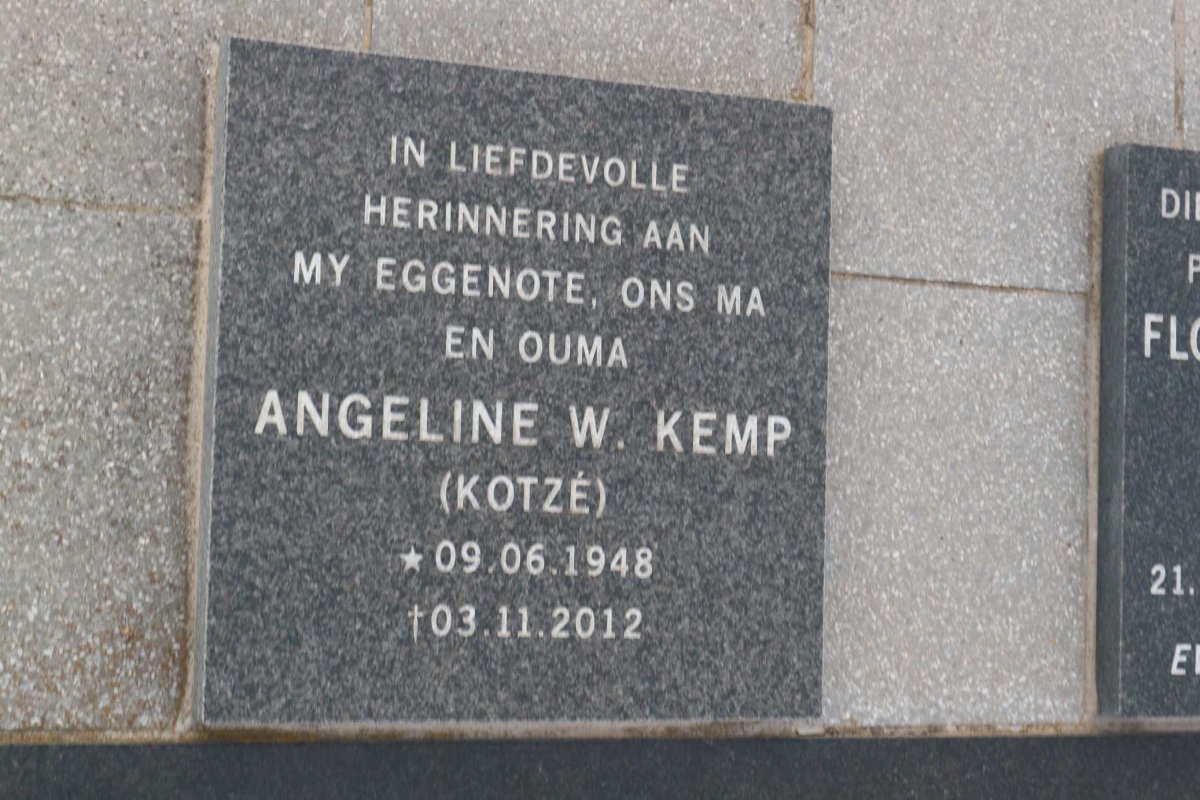 KEMP Angeline W. nee KOTZÉ 1948-2012