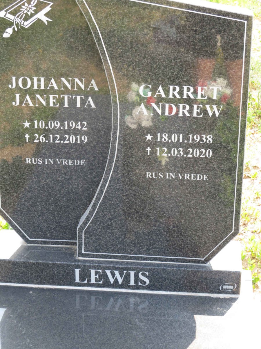 LEWIS Garret Andrew 1938-2020 &amp; Johanna Janetta 1942-2019