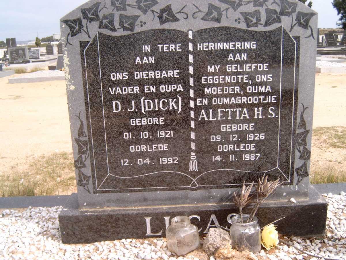 LUCAS D.J. 1921-1992 &amp; Aletta H.S. 1926-1987