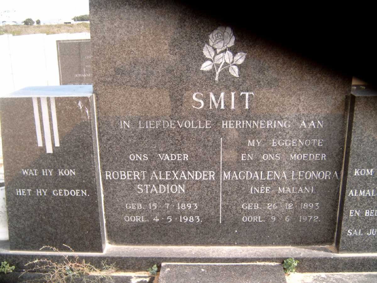 SMIT Robert Alexander Stadion 1893-1983 &amp; Magdalena Leonora MALAN 1893-1972
