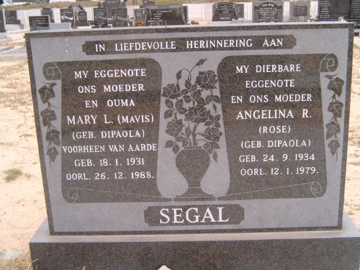 SEGAL Mary L. previously VAN AARDE nee DIPAOLA 1931-1988 :: SEGAL Angelina R. nee DIPAOLA 1934-1979