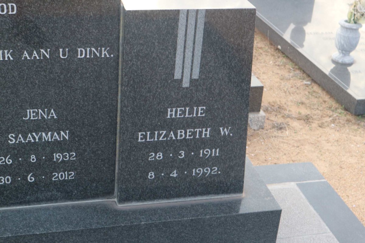 VISSER Helie Elizabeth W. 1911-1992 :: SAAYMAN Jena 1932-2012 