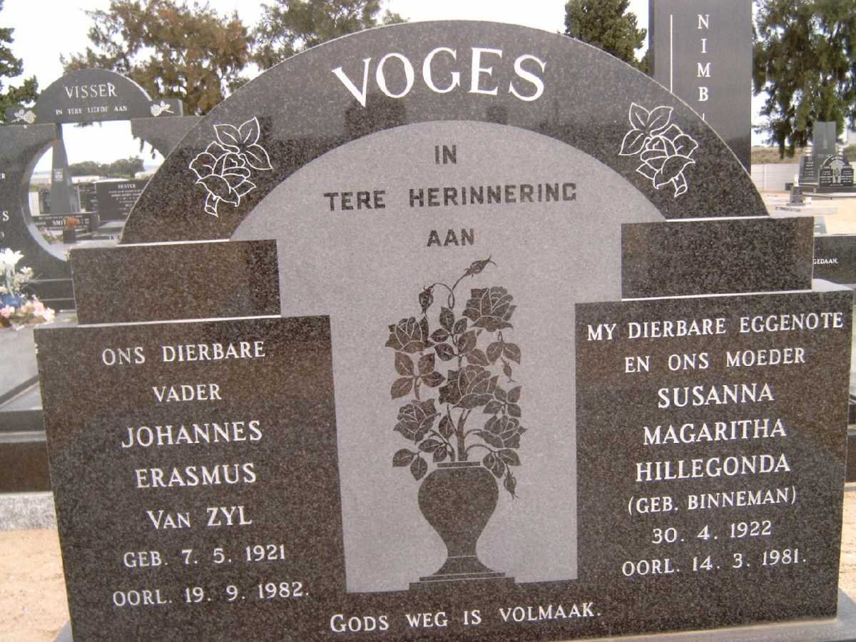 VOGES Johannes Erasmus van Zyl 1921-1982 &amp; Susanna Magaritha Hillegonda  BINNEMAN 1922-1981
