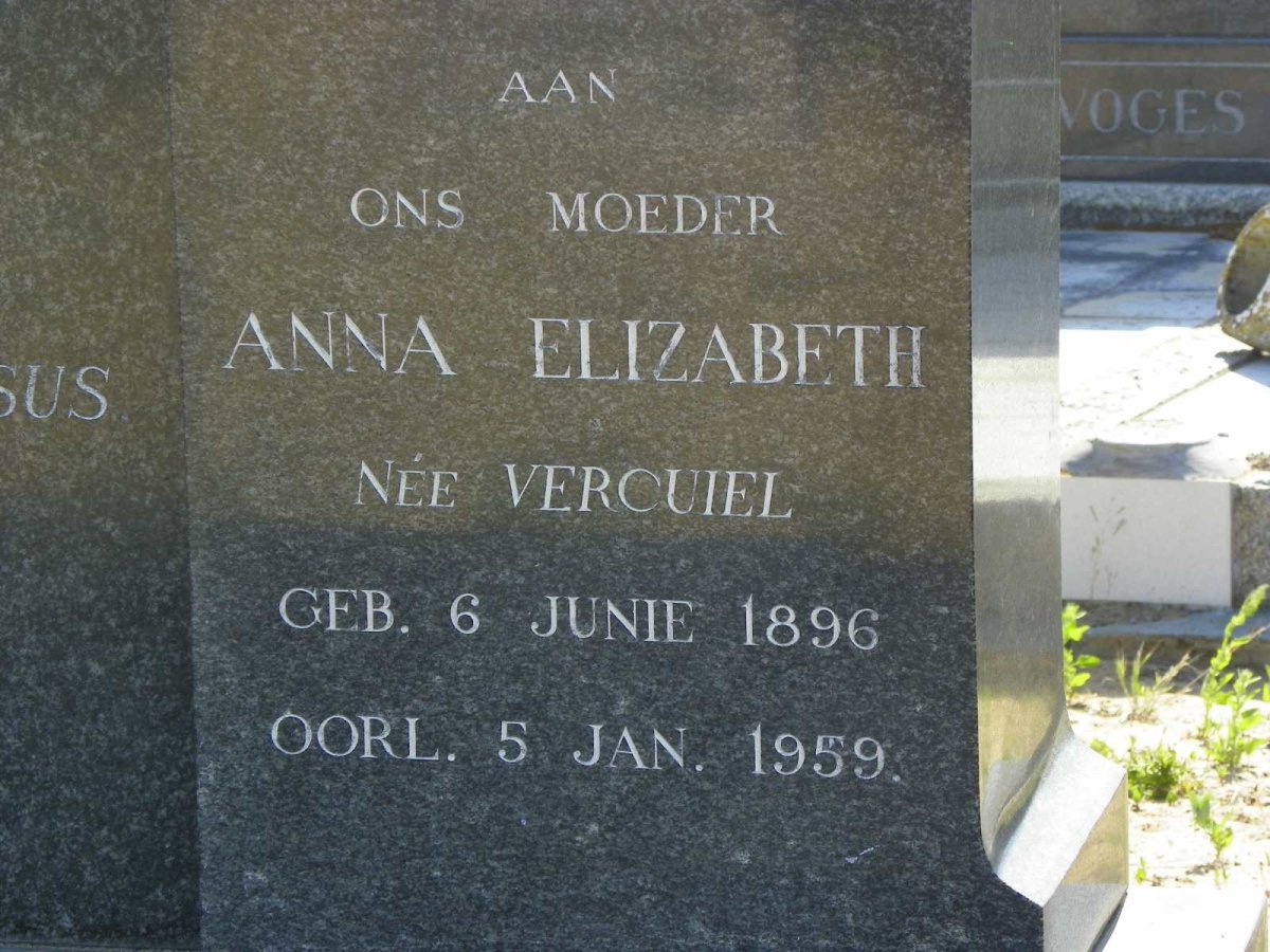 EIGELAAR Anna Elizabeth nee VERCUIEL 1896-1959