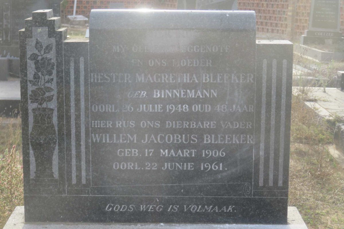 BLEEKER Willem Jacobus 1906-1961 &amp; Hester Magretha BINNEMANN -1948
