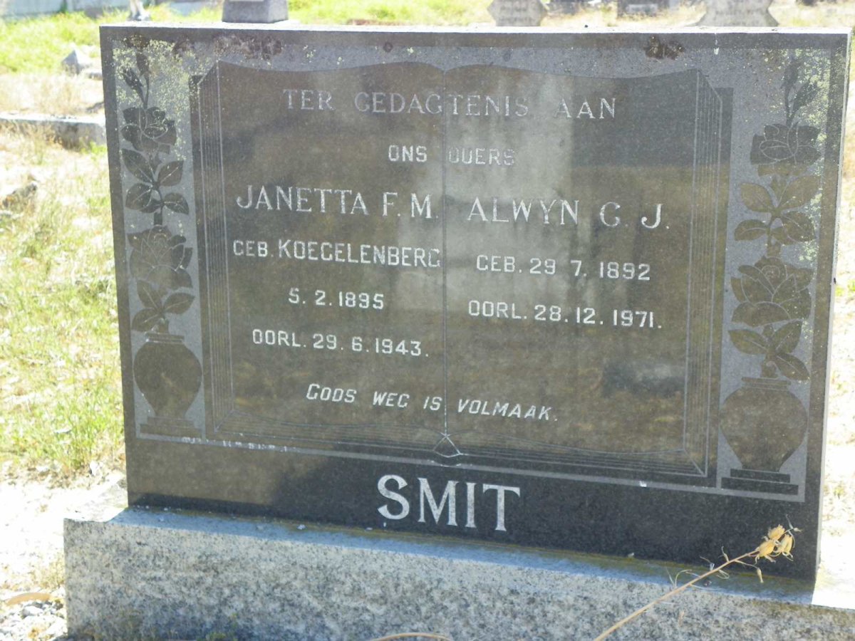 SMIT Alwyn G.J. 1892-1971 &amp; Janetta F.M. KOEGELENBERG 1895-1943