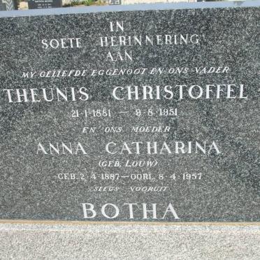 BOTHA Theunis Christoffel 1881-1951 &amp; Anna Catharina LOUW 1887-1957