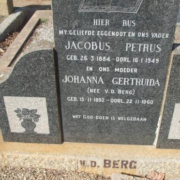 BERG Jacobus Petrus, v.d. 1884-1949 &amp; Johanna Gertruida v.d. BERG 1892-1960