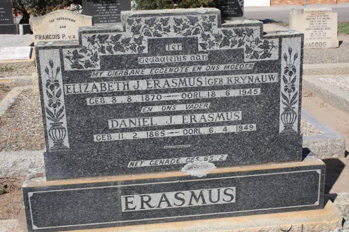 ERASMUS Daniel J. 1865-1949 &amp; Elizabeth J. KRYNAUW 1870-1945
