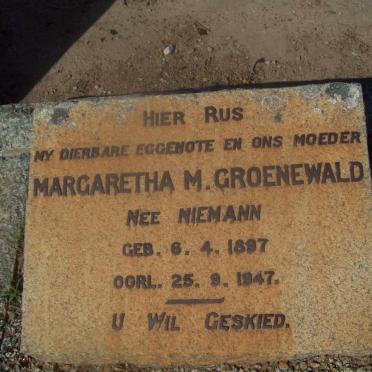 GROENEWALD Margaretha M. nee NIEMANN 1897-1947