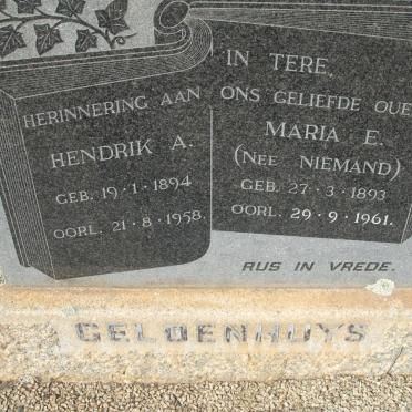 GELDENHUYS Hendrik A. 1894-1958 &amp; Maria E. NIEMAND 1893-1961