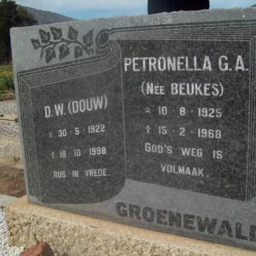 GROENEWALD D.W. 1922-1998 &amp; Petronella G.A. BEUKES 1925-1968