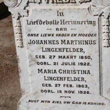 LINGENFELDER Johannes Marthinus 1850-1922 &amp; Maria Christina 1863-1926