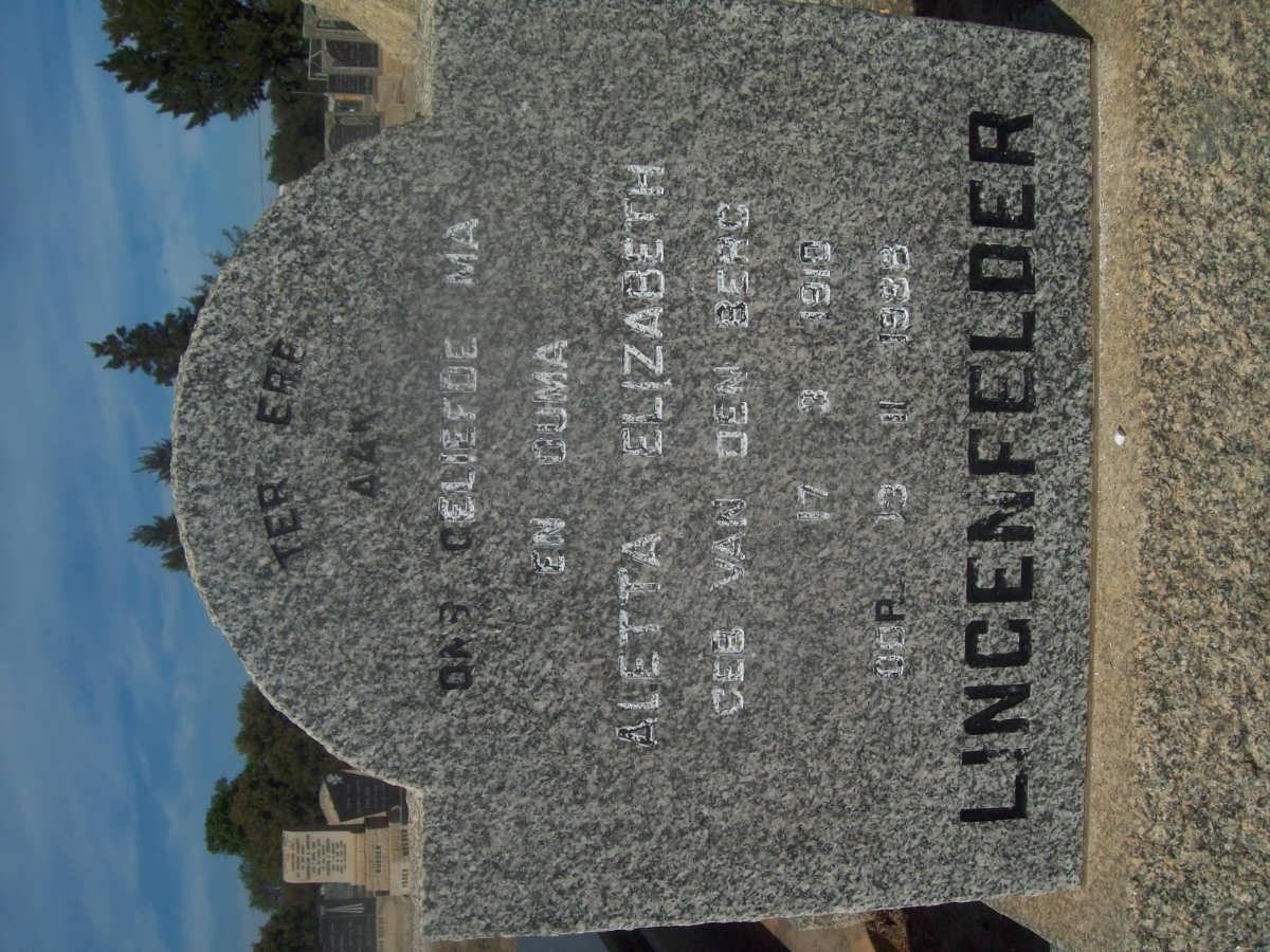 LINGENFELDER Aletta Elizabeth nee VAN DEN BERG 1910-1988