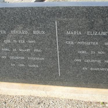 ROUX Pieter Eduard 1889-1960 &amp; Maria Elizabeth POTGIETER 1895-1964