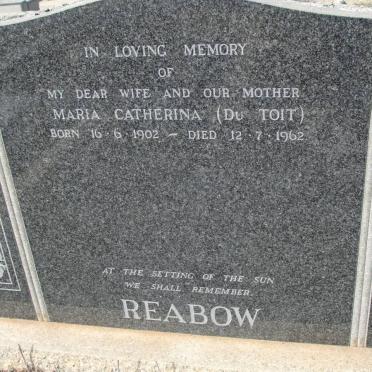 REABOW Maria Catherina nee DU TOIT 1902-1962 