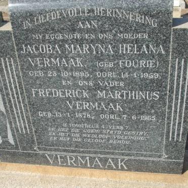 VERMAAK Frederick Marthinus 1878-1965 &amp; Jacoba Maryna Helana FOURIE 1895-1959
