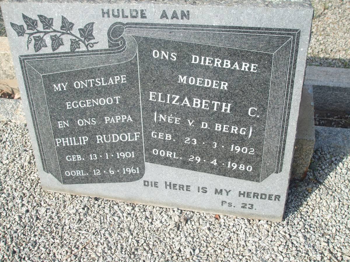 ? Philip Rudolf 1901-1961 &amp; Elizabeth C. v.d. BERG 1902-1980