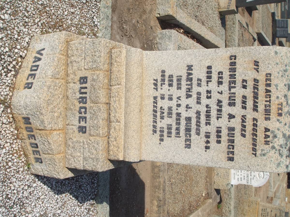 BURGER Cornelius A. 1889-1948 &amp; Martha J. v.d. MERWE 1881-1968
