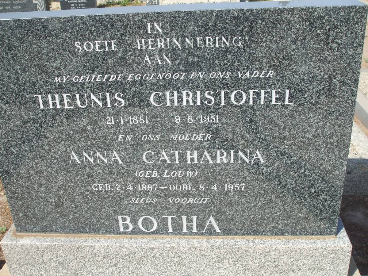 BOTHA Theunis Christoffel 1881-1951 &amp; Anna Catharina LOUW 1887-1957