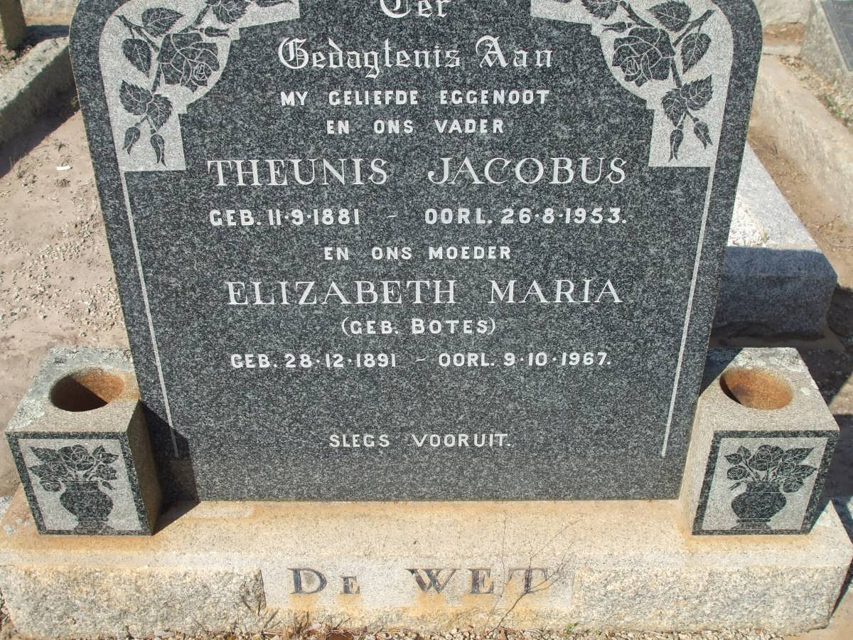 WET Theunis Jacobus, de 1881-1953 &amp; Elizabeth Maria BOTES 1891-1967