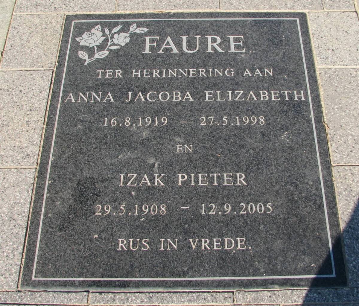 FAURE Izak Pieter 1908-2005 &amp; Anna Jacoba Elizabeth 1919-1998