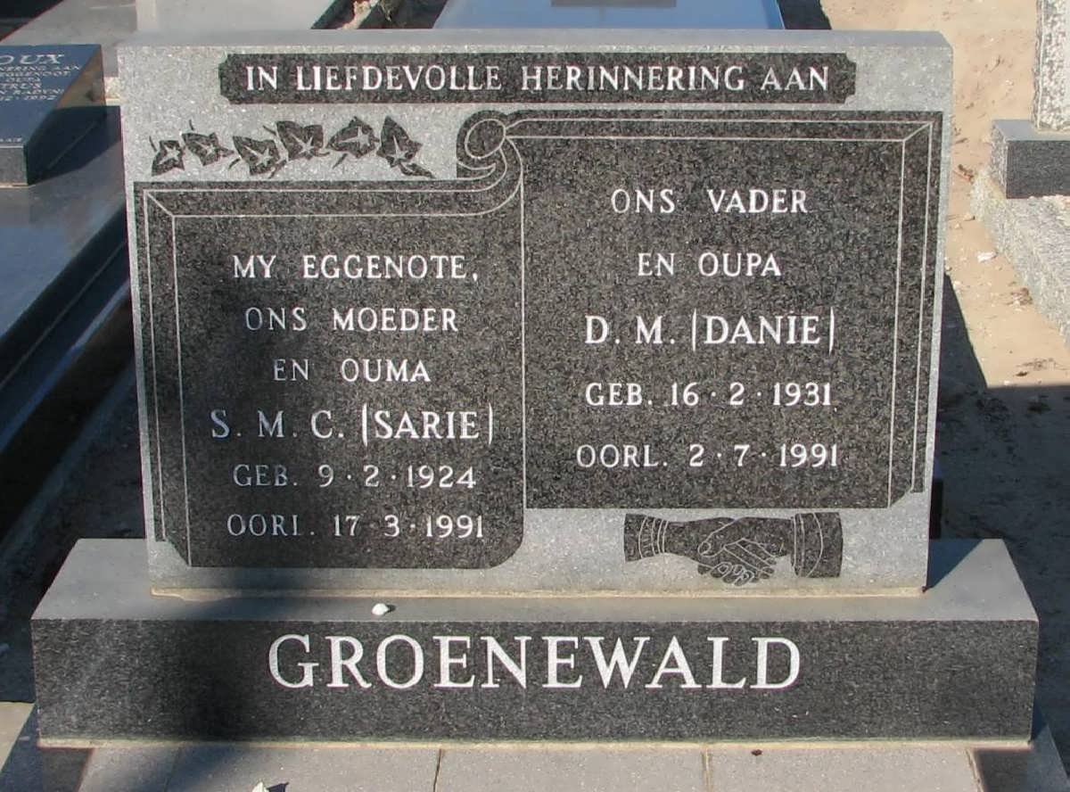 GROENEWALD D.M. 1931-1991 &amp; S.M.C. 1924-1991