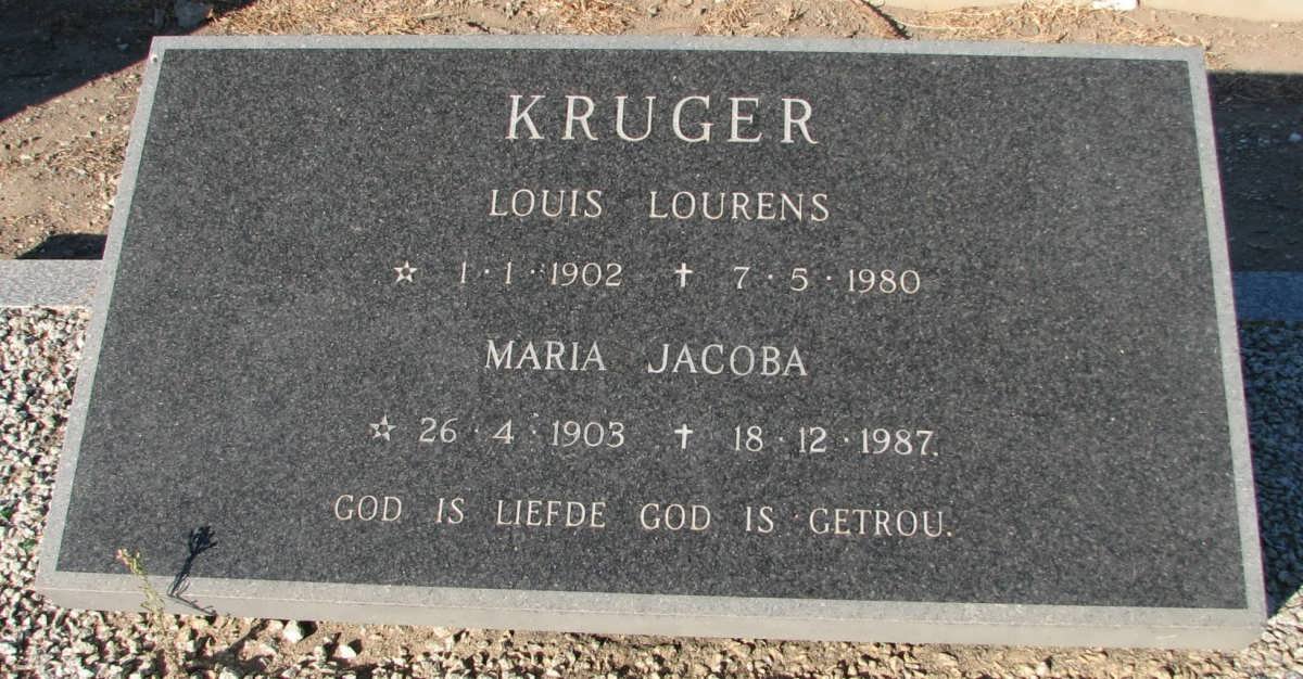 KRUGER Louis Lourens 1902-1980 &amp; Maria Jacoba 1903-1987
