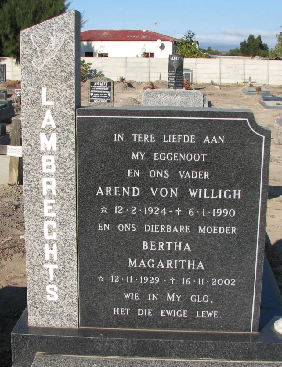 LAMBRECHTS Arend von Willigh 1924-1990 &amp; Bertha Magaritha 1929-2002