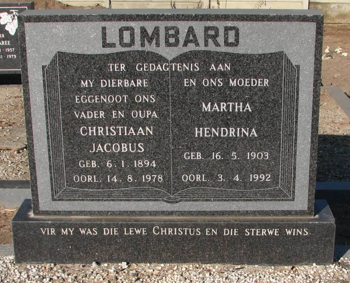 LOMBARD Christian Jacobus 1894-1978 &amp; Martha Hendrina 1903-1992