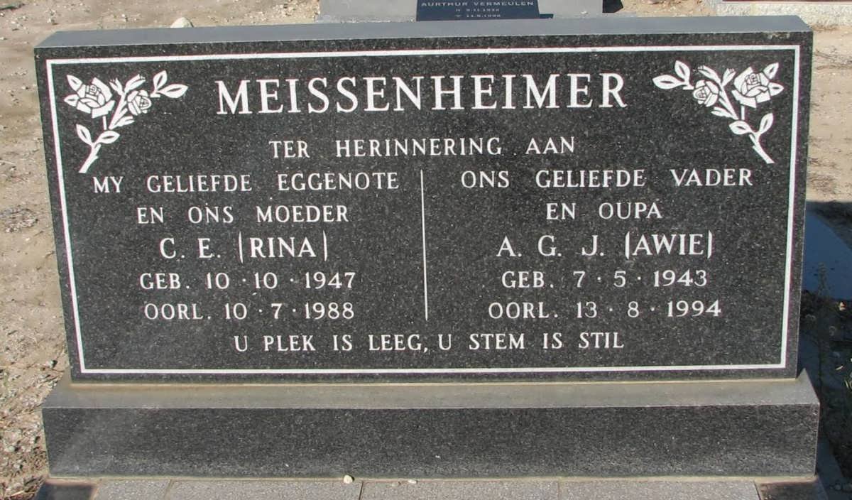 MEISSENHEIMER A.G.J. 1943-1994 &amp; C.E. 1947-1988