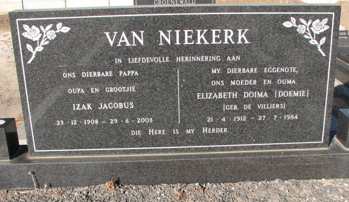 NIEKERK Izak Jacobus, van 1908-2003 &amp; Elizabeth Doima de VILLIERS 1912-1984