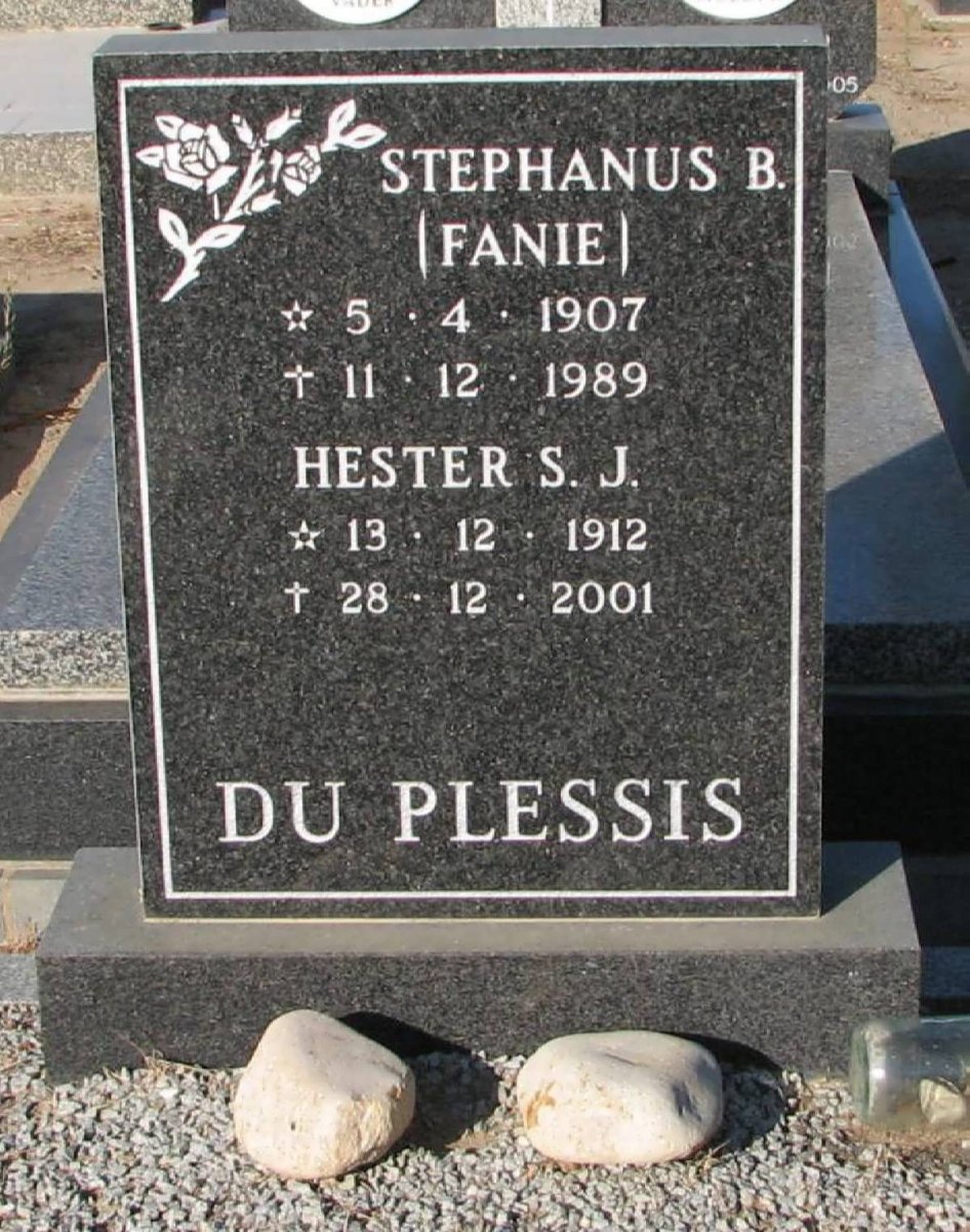 PLESSIS Stephanus B., du 1907-1989 &amp; Hester 1912-2001