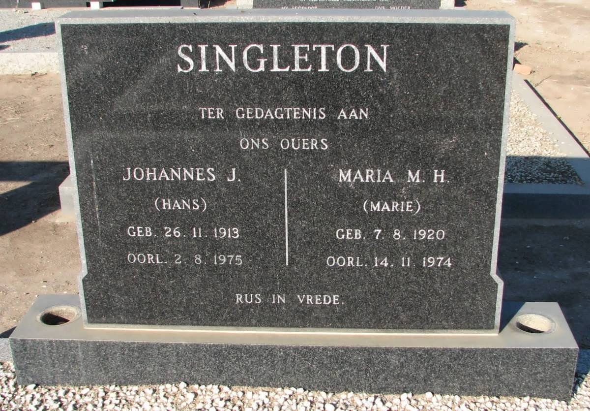 SINGLETON Johannes J. 1913-1975 &amp; Maria M.H. 1920-1974