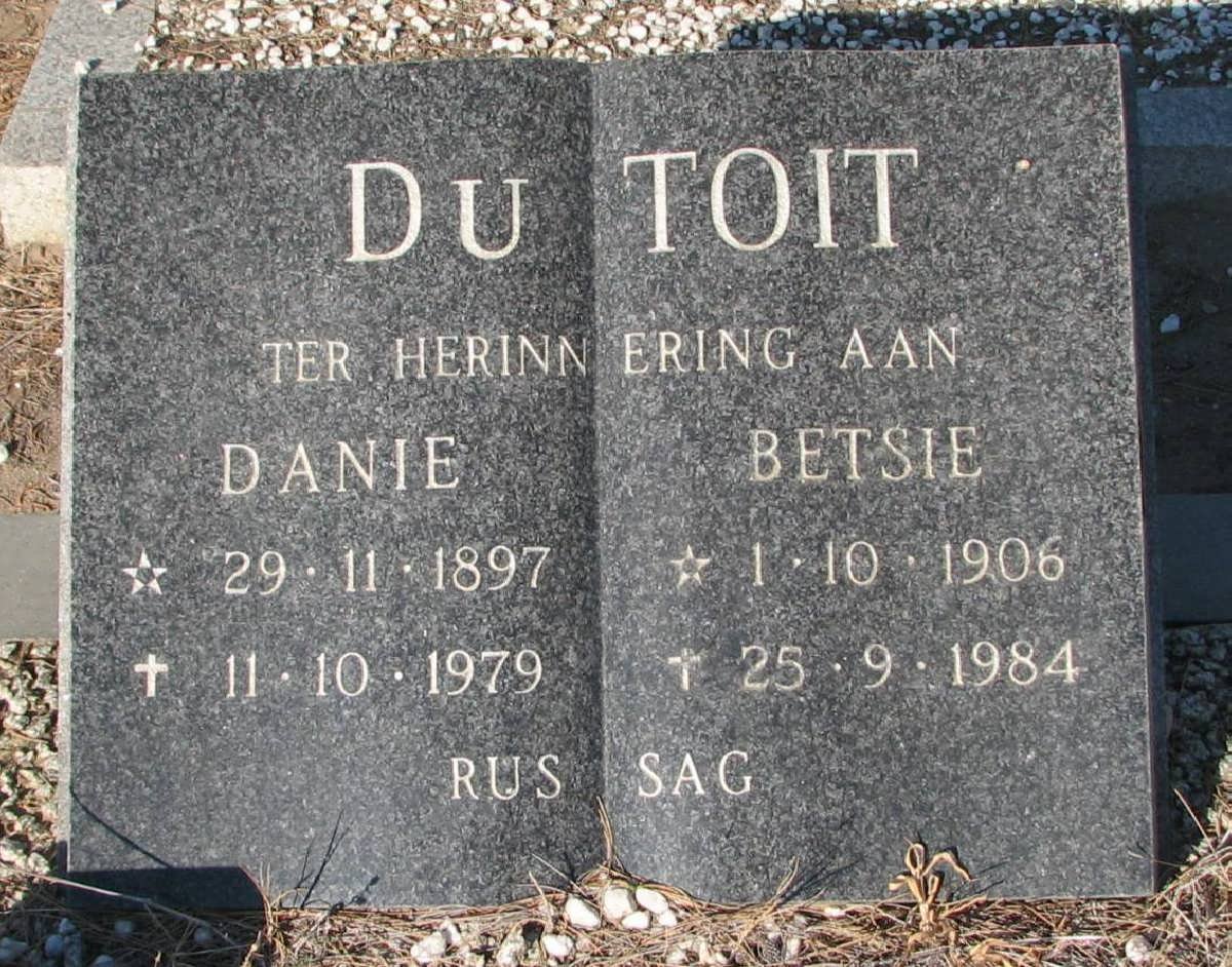 TOIT Danie, du 1897-1979 &amp; Betsie 1906-1984