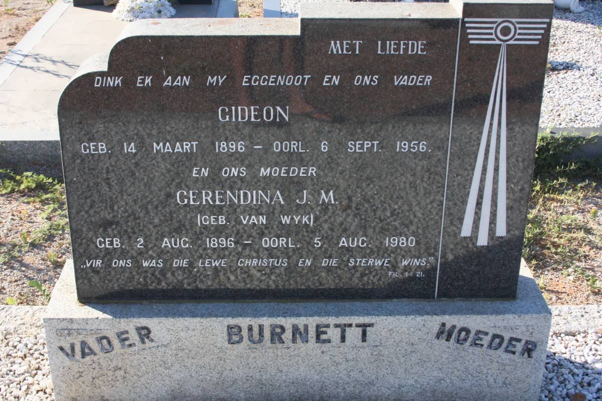 BURNETT Gideon 1896-1956 &amp; Gerendina J.M. VAN WYK 1896-1980