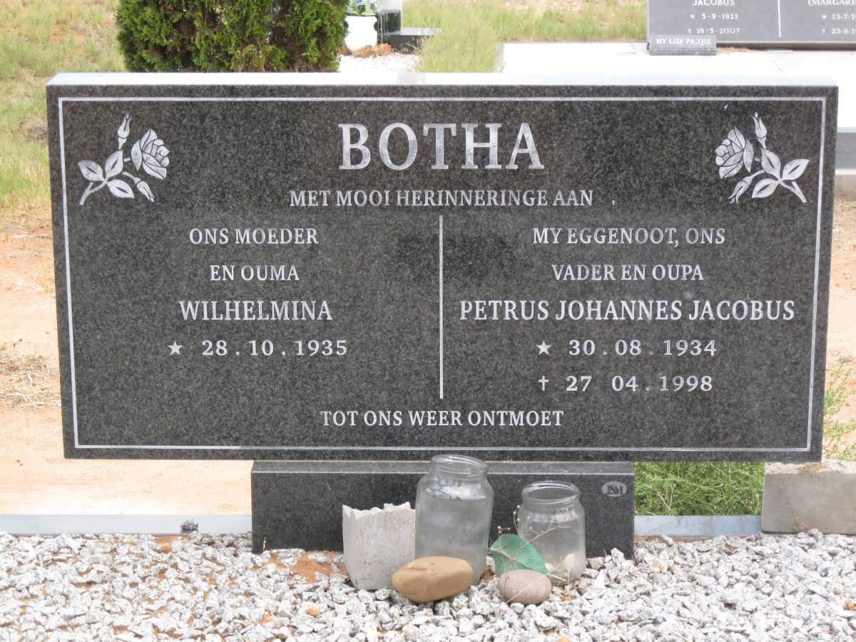 BOTHA Petrus Johannes Jacobus 1934-1998 &amp; Wilhelmina 1935-