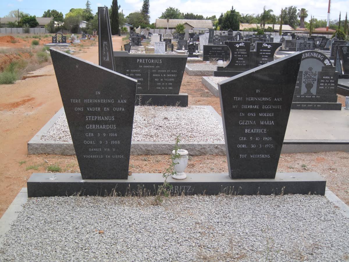 BRITZ Stephanus Gerhardus 1914-1988 &amp; Gezina Maria Beatrice 1905-1975